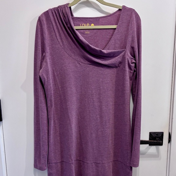 Lole heathered berry L/S dress w/asymmetrical neckline-L - Picture 1 of 4